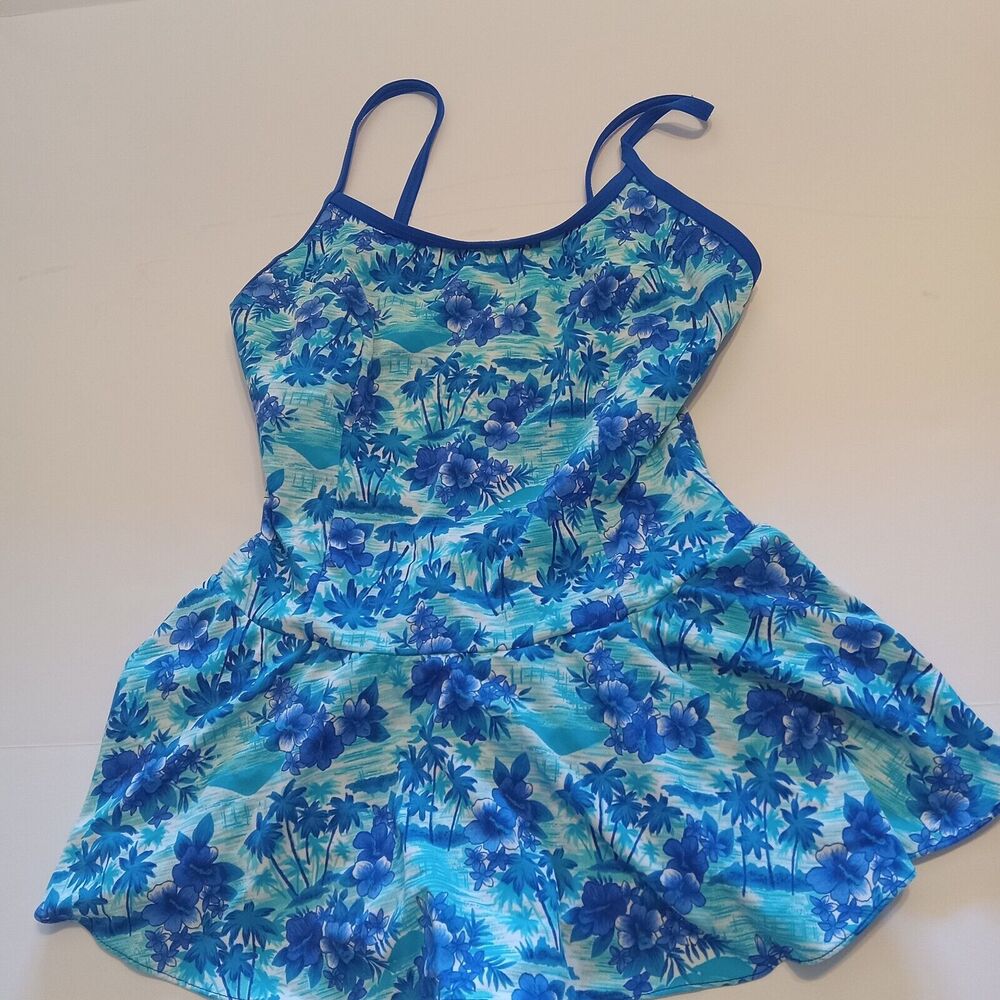 Kathy Ireland One Piece Swimsuit size 14 Floral Blue Tropical
